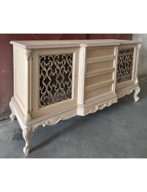 MOBILI 2G - Credenza 2 porte 4 cassetti classica barocco Legno grezzo incisa 174x60x92 vista frontale