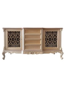 MOBILI 2G - Credenza 2 porte 4 cassetti classica barocco Legno grezzo incisa 174x60x92 vista frontale