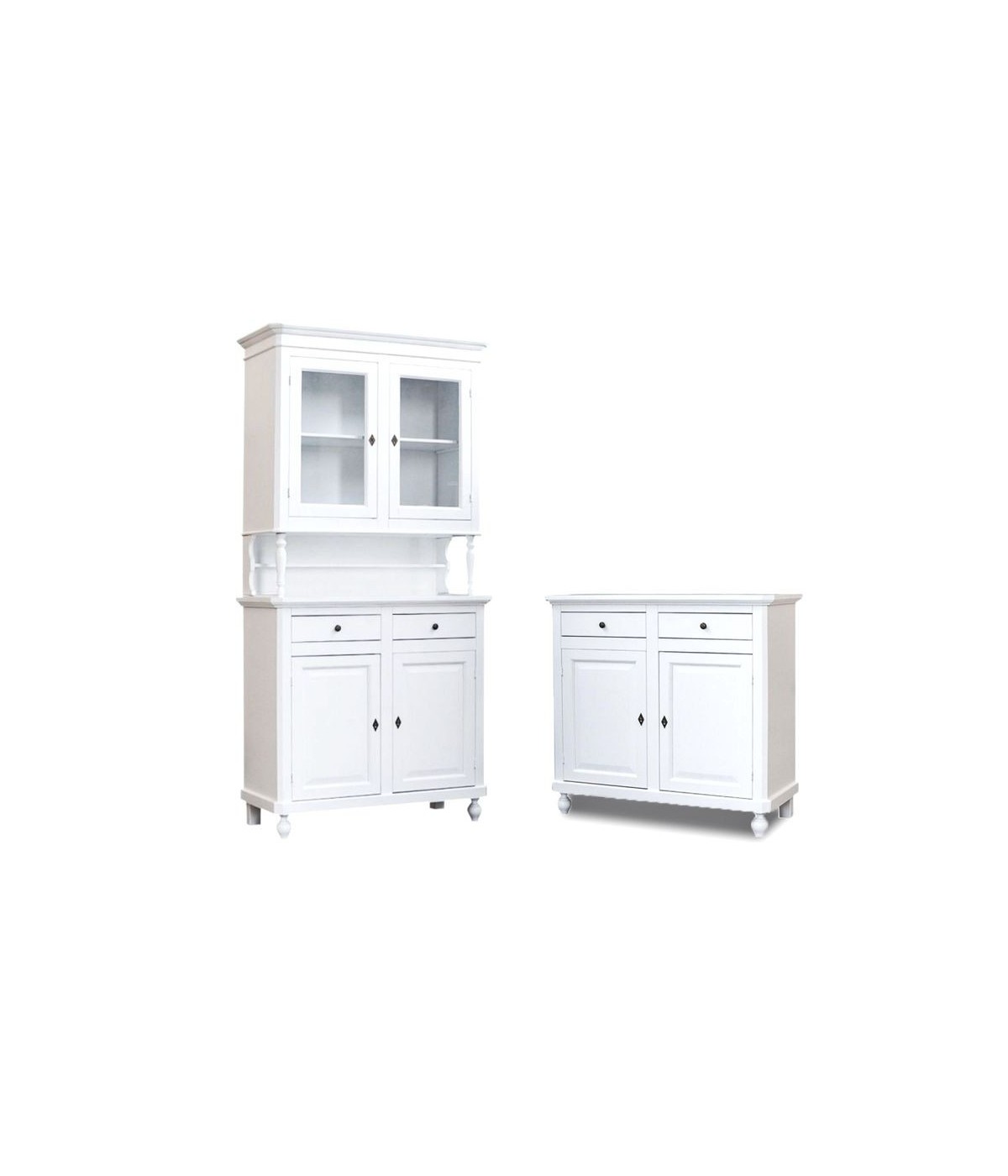 MOBILI 2G - Set 1 cristalliera 1 credenza classica legno shabby chic bianco opaco vista frontale