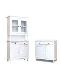 MOBILI 2G - Set 1 cristalliera 1 credenza classica legno shabby chic bianco opaco vista frontale