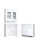 MOBILI 2G - Set 1 cristalliera 1 credenza classica legno shabby chic bianco opaco vista frontale