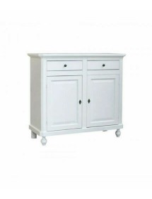 MOBILI 2G - Set 1 cristalliera 1 credenza classica legno shabby chic bianco opaco vista frontale