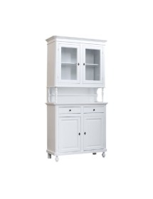 MOBILI 2G - Set 1 cristalliera 1 credenza classica legno shabby chic bianco opaco vista frontale