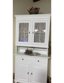 MOBILI 2G - Set 1 cristalliera 1 credenza classica legno shabby chic bianco opaco vista frontale