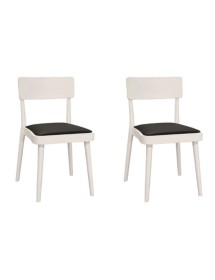 MOBILI 2G - Set 2 sedie legno bianco seduta ecopelle nera 48x45,5x79 VISTA FRONTALE