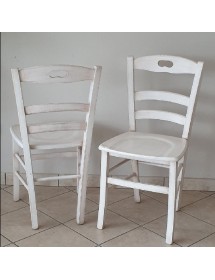 MOBILI 2G - Set 2 sedie legno shabby bianco consumato seduta legno 43x46x89 vista frontale