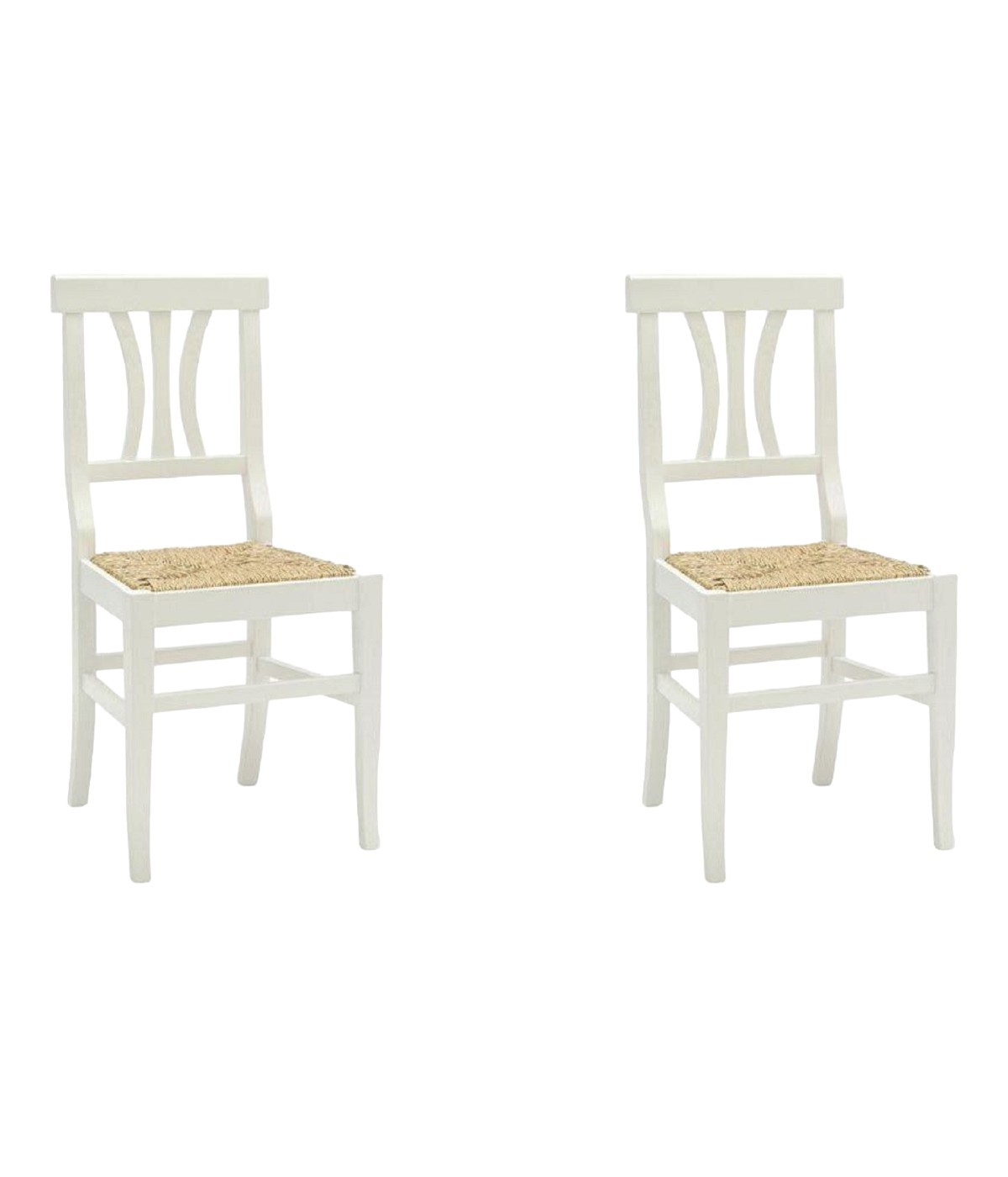 MOBILI 2G -  SET 2 SEDIE LEGNO SEDUTA PAGLIA BIANCO SHABBY CHIC vista frontale