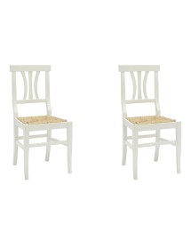 MOBILI 2G -  SET 2 SEDIE LEGNO SEDUTA PAGLIA BIANCO SHABBY CHIC vista frontale