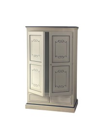 MOBILI 2G - Armadio 2 porte classico legno bianco invecchiato e filetti blu 125x61x200 vista frontale