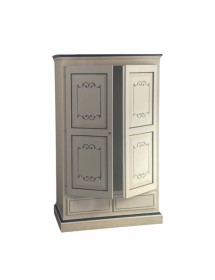 MOBILI 2G - Armadio 2 porte classico legno bianco invecchiato e filetti blu 125x61x200 vista frontale