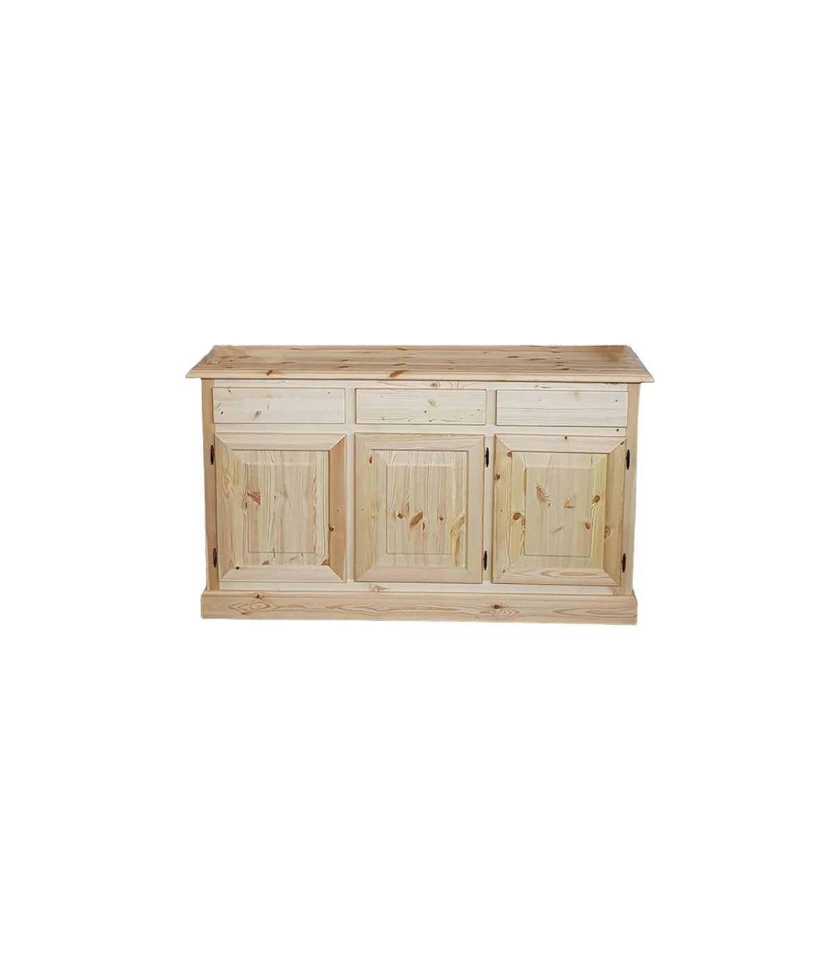 MOBILI 2G - Credenza 3 porte 3 cassetti Legno massello pino grezzo 156x42x85 vista frontale