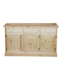 MOBILI 2G - Credenza 3 porte 3 cassetti Legno massello pino grezzo 156x42x85 vista frontale