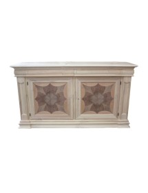 MOBILI 2G - Credenza 2 porte 2 cassetti intarsio Legno massello grezzo 211x58x114 vista frontale