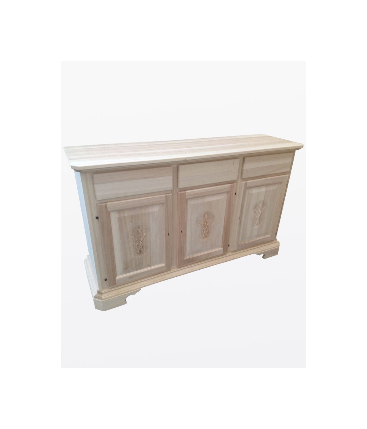 MOBILI 2G - MADIA CREDENZA IN LEGNO GREZZA 3 ANTE CON INTARSIO L.163 P.49 H.98