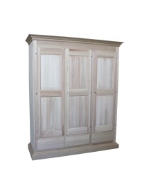 MOBILI 2G -  Armadio classico 3 porte 3 cassetti legno grezzo 182X61X221 vista frontale