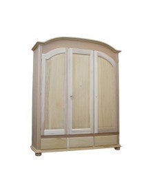 MOBILI 2G -  Armadio classico 3 porte 3 cassetti legno grezzo 181X61X224 vista frontale