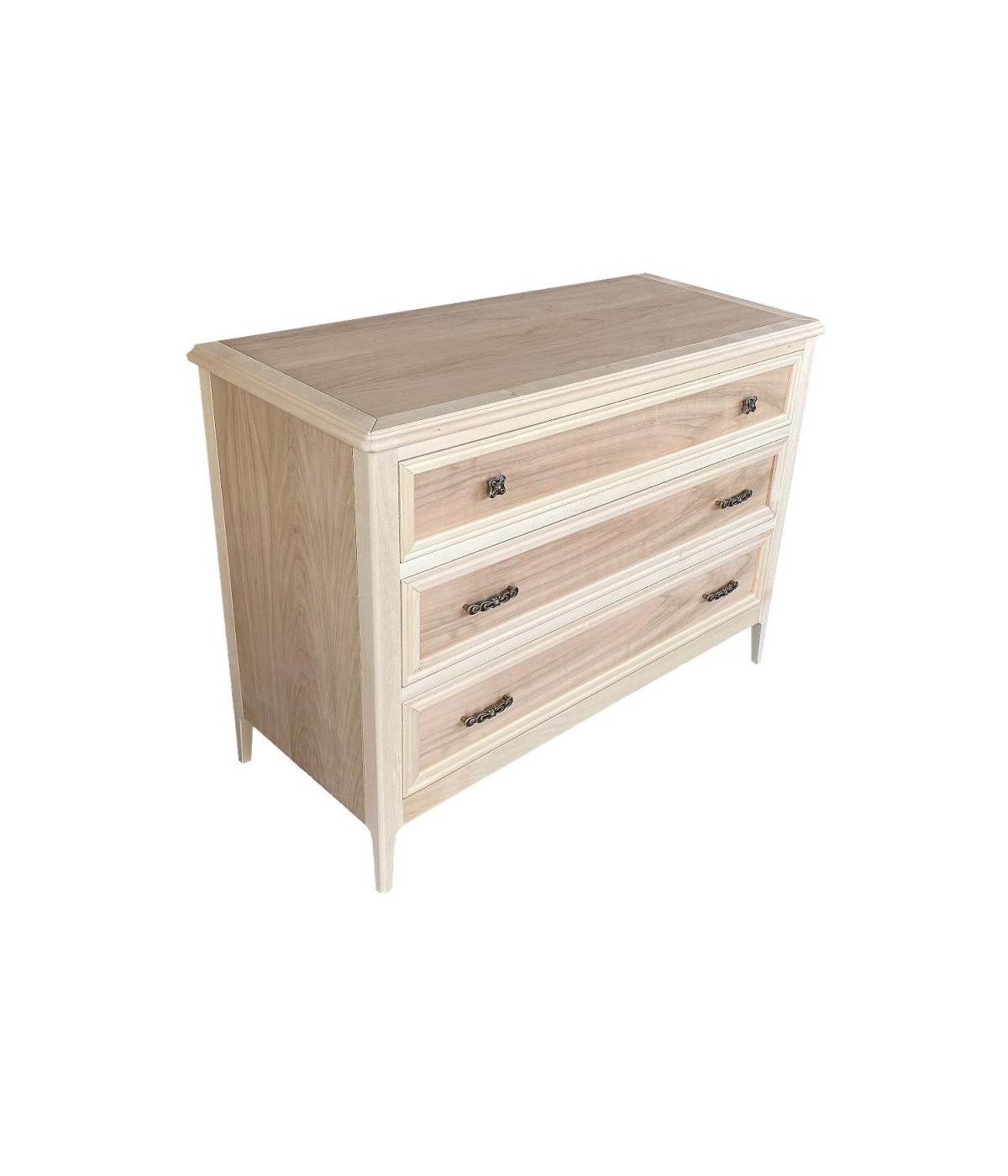 MOBILI 2G - Cassettiera 3 cassetti In Legno massello grezzo 115x50x85 vista frontale