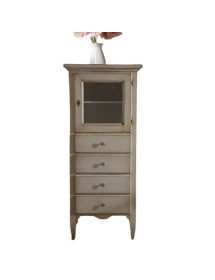 MOBILI 2G - Vetrina 1 anta 4 cassetti in Legno shabby bianco decapè 90X45X120 VISTA FRONTALE