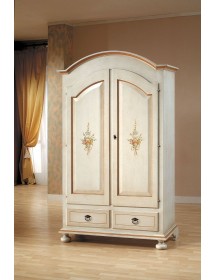 MOBILI 2G - Armadio shabby 2 porte legno bianco anticato filo arancione 125x61x200 vista frontale