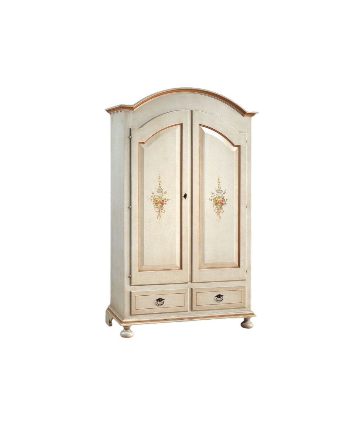 MOBILI 2G - Armadio classico 2 porte legno bianco anticato filo arancione 125x61x200 vista frontale