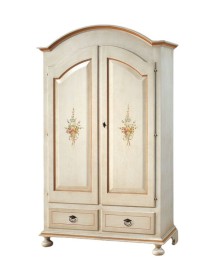 MOBILI 2G - Armadio shabby 2 porte legno bianco anticato filo arancione 125x61x200 vista frontale