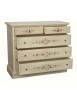 MOBILI 2G - Cassettiera 5 cassetti legno shabby avorio anticato decori 117x51X101 vista frontale