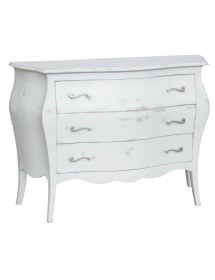 MOBILI 2G - Cassettiera 3 cassetti bombata legno shabby bianco consumato 99x41x85 - 116x45x85 vista frontale