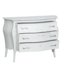 MOBILI 2G - Cassettiera 3 cassetti bombata legno shabby bianco consumato 99x41x85 - 116x45x85 vista frontale