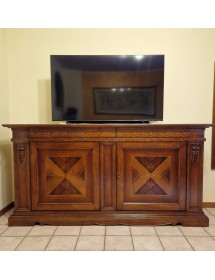 MOBILI 2G - Credenza Madia in Legno Massello 2 Ante e 2 Cassetti Noce Bassano Intarsio 213x55x108H (505F)