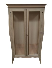 MOBILI 2G - VETRINA CLASSICA BOMBATA 2 PORTE IN LEGNO GREZZO L.115 P.48 H.204 vista frontale