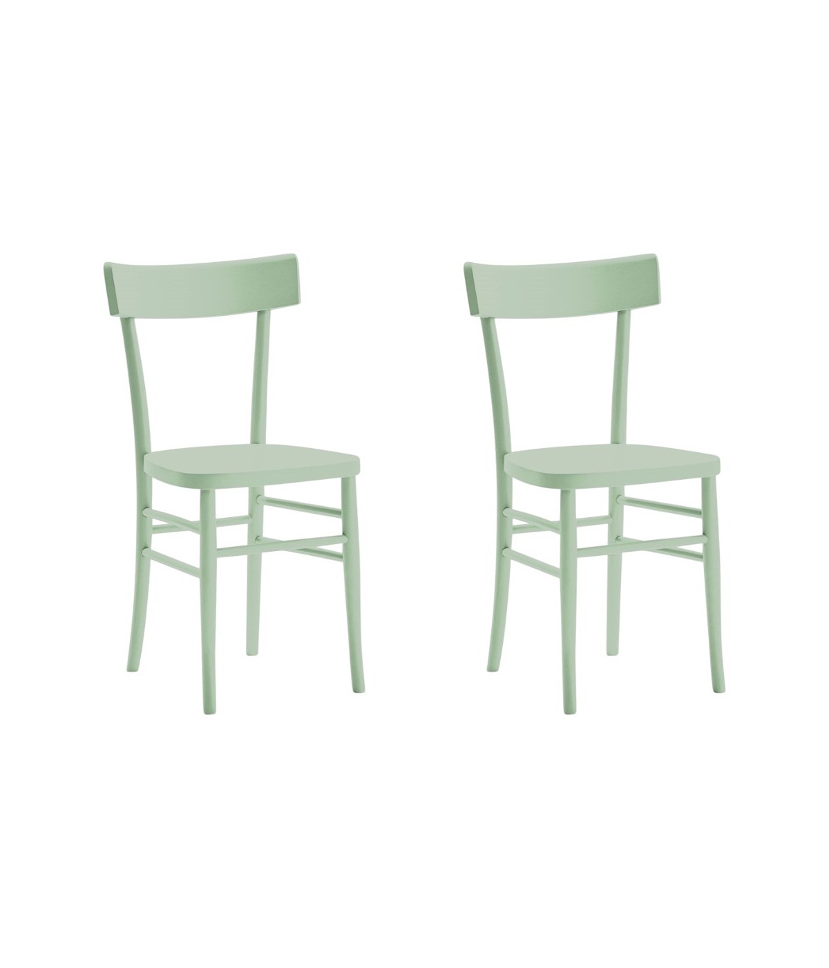 MOBILI 2G - SET 2 SEDIE SHABBY CHIC IN LEGNO VERDE SEDUTA LEGNO vista frontale