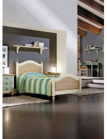 MOBILI 2G - LETTO SINGOLO ARTE POVERA LEGNO SHABBY VERDE E MIELE 98x212x111 (2230) vista frontale