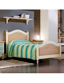 MOBILI 2G - LETTO SINGOLO ARTE POVERA LEGNO SHABBY VERDE E MIELE 98x212x111 (2230) vista frontale