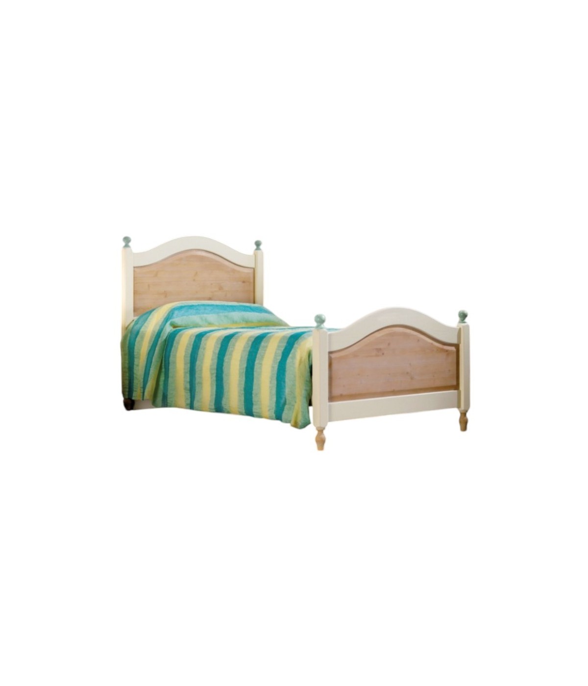 MOBILI 2G - LETTO SINGOLO ARTE POVERA LEGNO SHABBY VERDE E MIELE 98x212x111 (2230) vista frontale