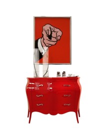 MOBILI 2G - Cassettiera sagomata 3 cassetti legno laccato rosso lucido 105x42X85 VISTA FRONTALE