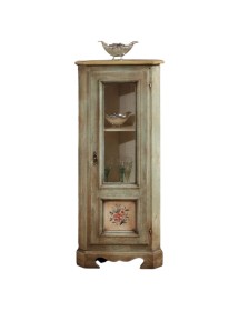 MOBILI 2G - Mobile Angolo in legno 1 porta 3 ripiani arte povera laccato verde 49X31X116 (1333) vista frontale