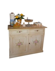 MOBILI 2G - Credenza 2 Ante legno shabby avorio anticato decorato filo oro 105X42X85 VISTA FRONTALE