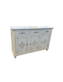 MOBILI 2G - Credenza 3 porte legno shabby bianco anticato decori 150X43X98 vista frontale