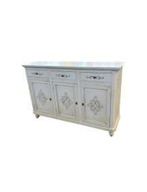 MOBILI 2G - Credenza 3 porte legno shabby bianco anticato decori 150X43X98 vista frontale