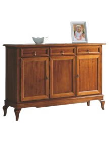 MOBILI 2G - Madia credenza arte povera 3 porte 3 cassetti tinta legno 154x42x102 (1266) vista frontale