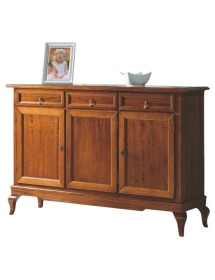 MOBILI 2G - Madia credenza arte povera 3 porte 3 cassetti tinta legno 154x42x102 (1266) vista frontale