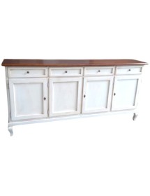 MOBILI 2G - Madia credenza 4 porte legno shabby bianco e noce 205x45x98 vista frontale