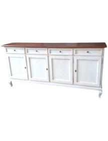 MOBILI 2G - Madia credenza 4 porte legno shabby bianco e noce 205x45x98 vista frontale