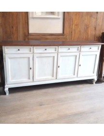 MOBILI 2G - Madia credenza 4 porte legno shabby bianco e noce 205x45x98 vista frontale