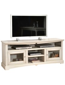 MOBILI 2G - MOBILE PORTA TV GOCCIA 170*46*69H, LEGNO, COLORE BIANCO ANTICATO VISTA FRONTALE