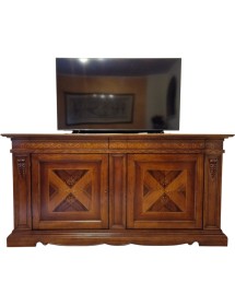 MOBILI 2G - Credenza Madia in Legno Massello 2 Ante e 2 Cassetti Noce Bassano Intarsio 213x55x108H (505F)