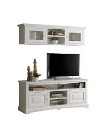 MOBILI 2G - PARETE ATTREZZATA PORTA TV CLASSICA IN LEGNO SHABBY BIANCO