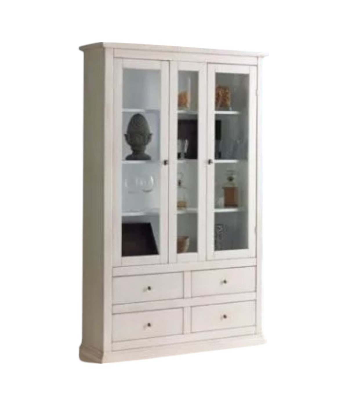 MOBILI 2G - Vetrina arte povera 2 ante 4 cassetti in Legno bianco 118X40X185 vista frontale