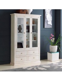 MOBILI 2G - Vetrina arte povera 2 ante 4 cassetti in Legno bianco 118X40X185 vista frontale